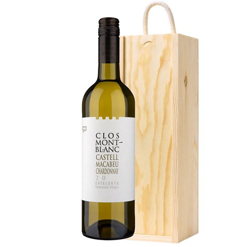 Clos Montblanc Castell Macabeu Chardonnay 75cl White Wine in Wooden Sliding lid Gift Box